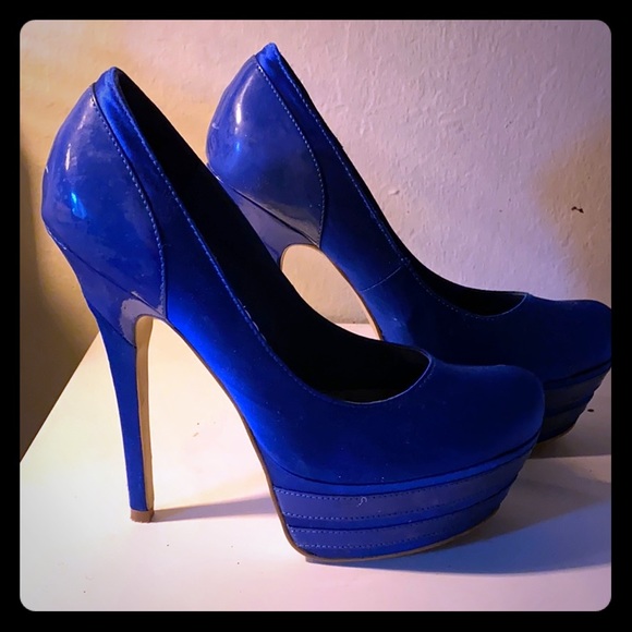 Royal Blue Bebe platform heels - Picture 1 of 5